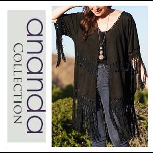 BLACK FRINGE-TRIM ACCENT CARDIGAN